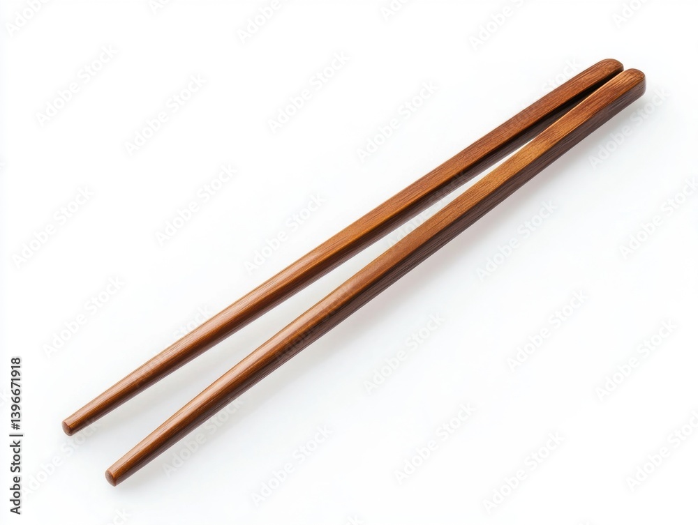 Wooden chopsticks placed on a clean white surface Wooden chopsticks placed on a clean white surface