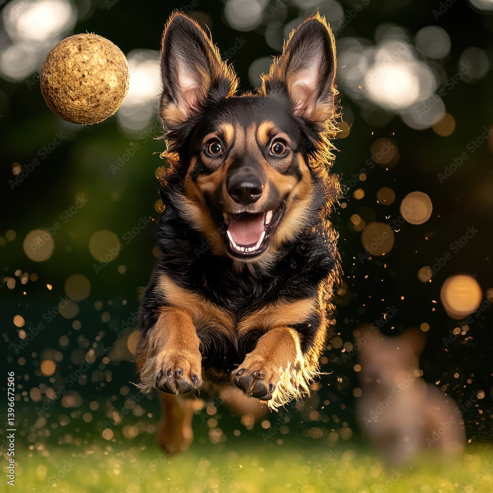 Playful Dog Enjoying Sunny Park Setting with Other Dogs and Owners, Capturing Joy and Energy of Mans Best Friend