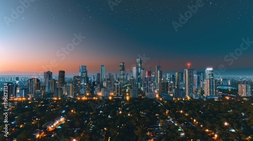 Obraz na płótnie Mesmerizing Modern City Skyline Illuminated by Night Lights, Reflecting the Energy and Excitement of Urban Life, Celebrating Humanity's Creativity and Innovation w salonie