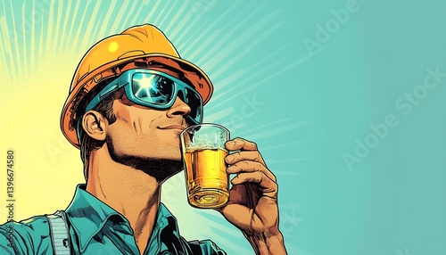 Worker Drinks Beer Outdoors