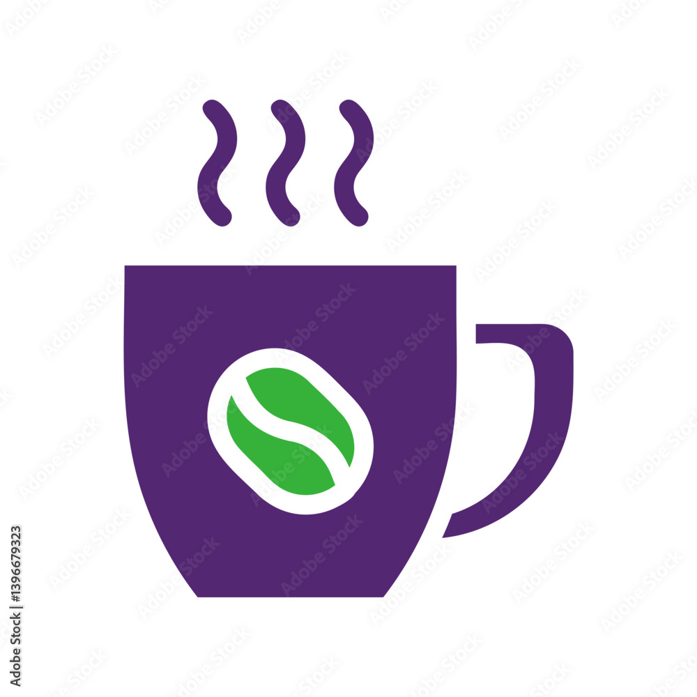 Aroma in Purple Coffee Cup with Green Coffee Bean Aroma in Purple Coffee Cup with Green Coffee Bean