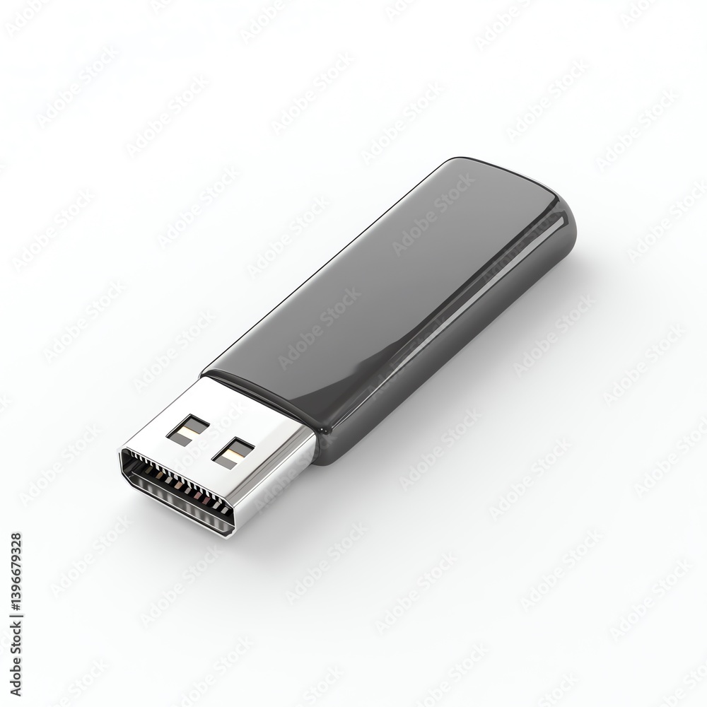 Sleek Black USB Drive Isolated on Pure White Background, Ready for Data Transfer or Storage Sleek Black USB Drive Isolated on Pure White Background, Ready for Data Transfer or Storage