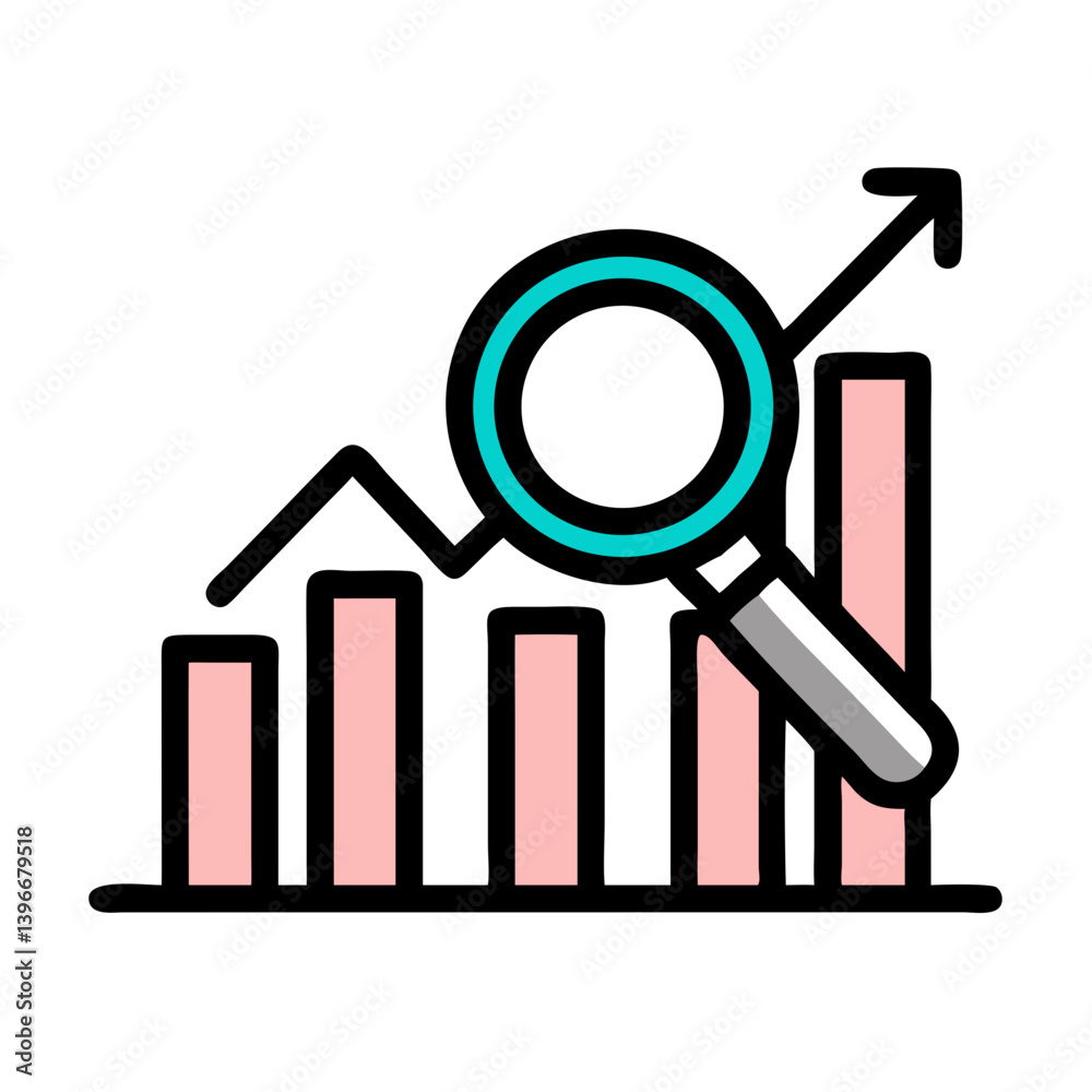 Growth Chart with Magnifier Icon Design Growth Chart with Magnifier Icon Design