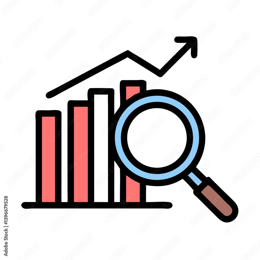 Growth Chart with Magnifier Icon Design Growth Chart with Magnifier Icon Design