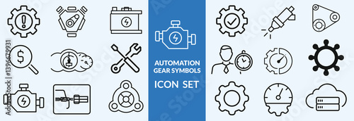 Set of solid icons with auto parts and repair. Containing electrical equipment, engines and other special equipment. Filled symbol for Auto parts store. Pixel prfect glyph icons pack