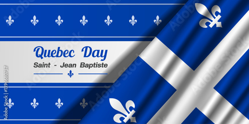 June 24th is Quebec Day.  Quebec flag and ornament. Great for posters, banners, social media and more. White background.