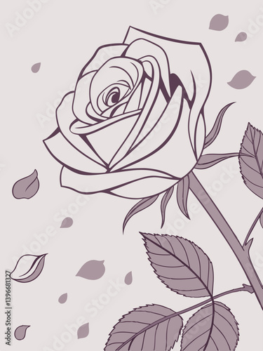Petals in flight from blooming rose silhouette, minimalist floral vector for poetic tattoos, romantic stationery, vintage wedding art, and feminine botanical compositions.