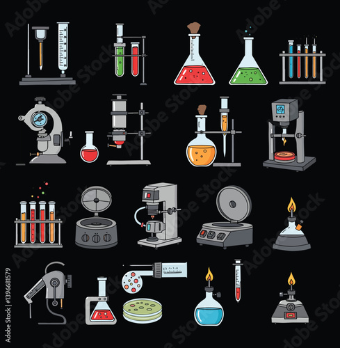 Colorful Science Lab Equipment Icons – Chemistry and Biology Tools Set