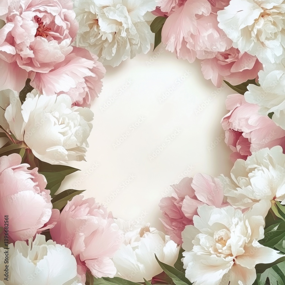 Delicate Pink and White Peony Flower Arrangement Creating a Soft Frame with a Gentle Color Palette Delicate Pink and White Peony Flower Arrangement Creating a Soft Frame with a Gentle Color Palette
