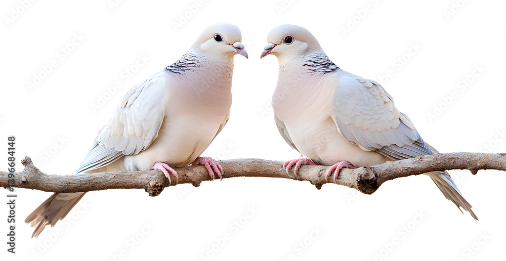 Fototapeta premium A beautiful pair of doves sitting on a branch, with a transparent background.png