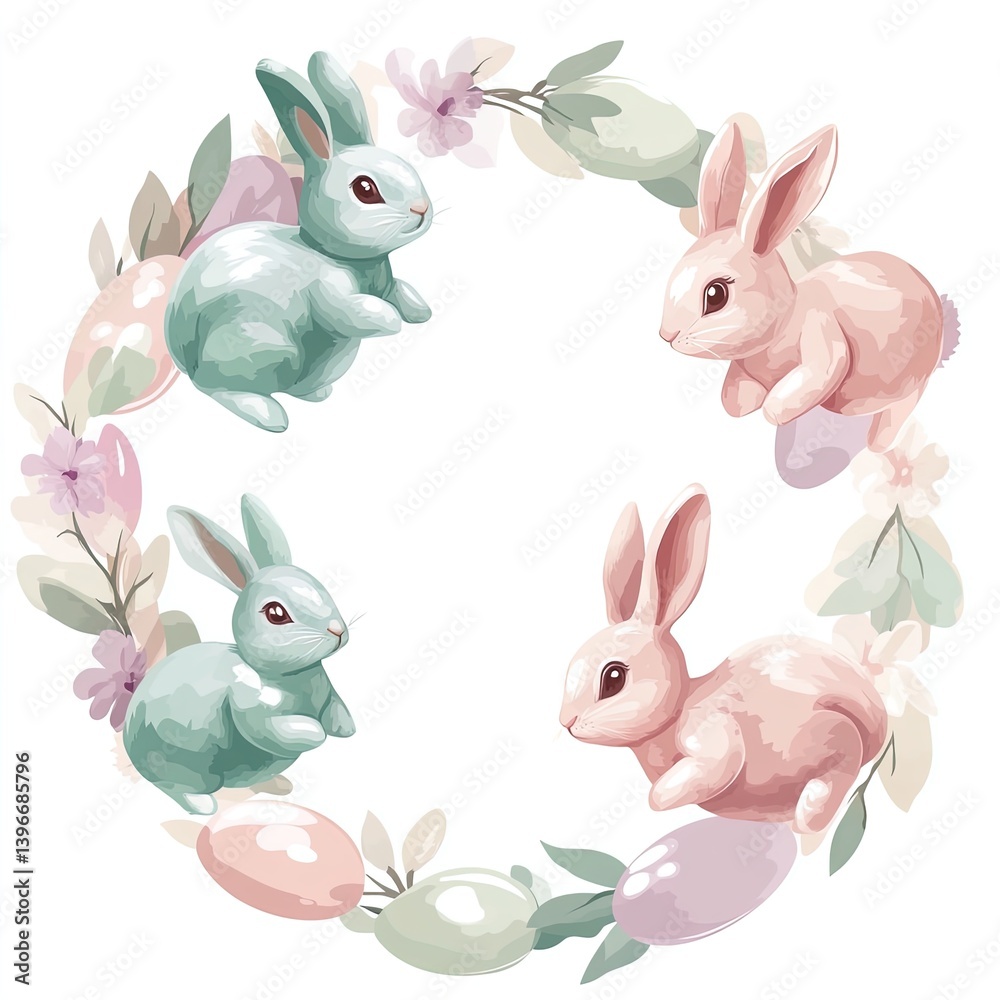 Obraz premium Cartoon Easter bunnies jumping through egg hoops