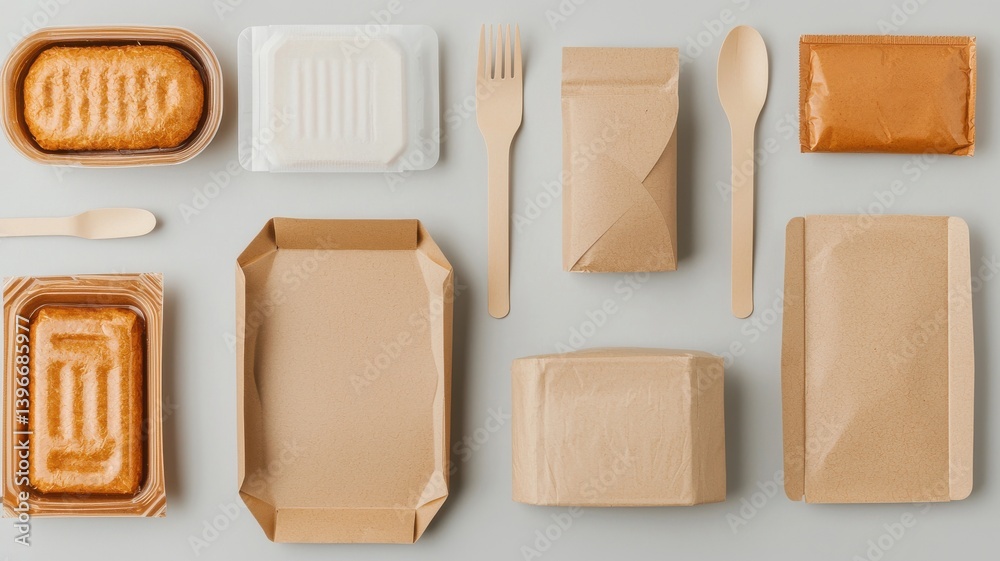 Fototapeta premium Food packaging showcase creative ideas for eco-friendly containers studio product photography minimalist aesthetic