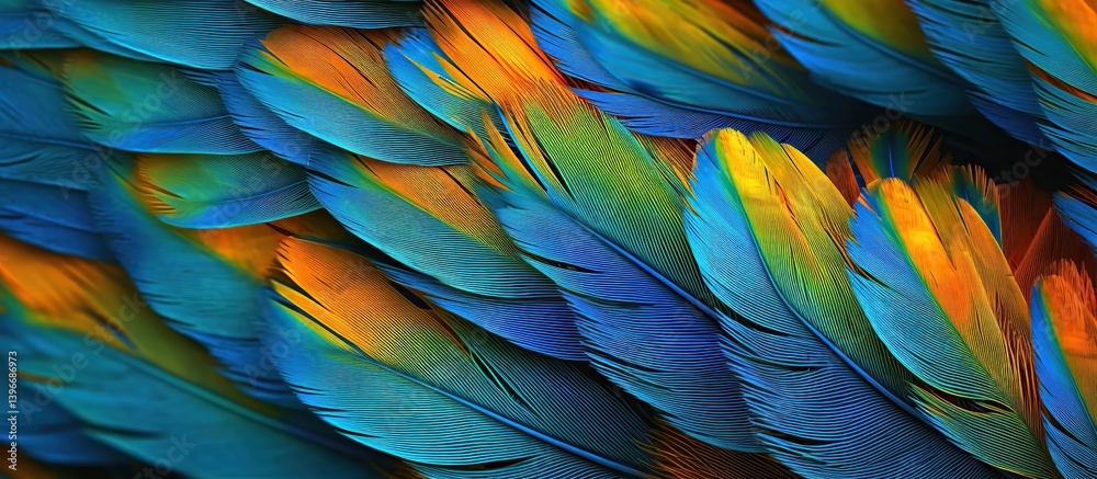 Obraz premium Vibrant Blue and Orange Bird Feathers Close-Up Detail Image