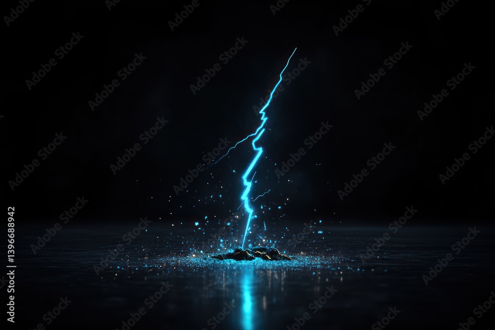 Blue Lightning Bolt Strike with Electric Impact - Cartoon Vector Illustration of Powerful VFX Thunderbolt Energy Flash and Wizard Crackling Magic Discharge