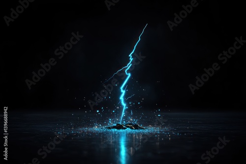 Obraz na płótnie Blue Lightning Bolt Strike with Electric Impact - Cartoon Vector Illustration of Powerful VFX Thunderbolt Energy Flash and Wizard Crackling Magic Discharge w salonie
