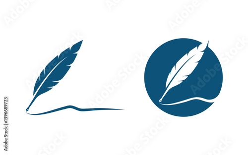 Pen feather writer logo illustration template design v.4