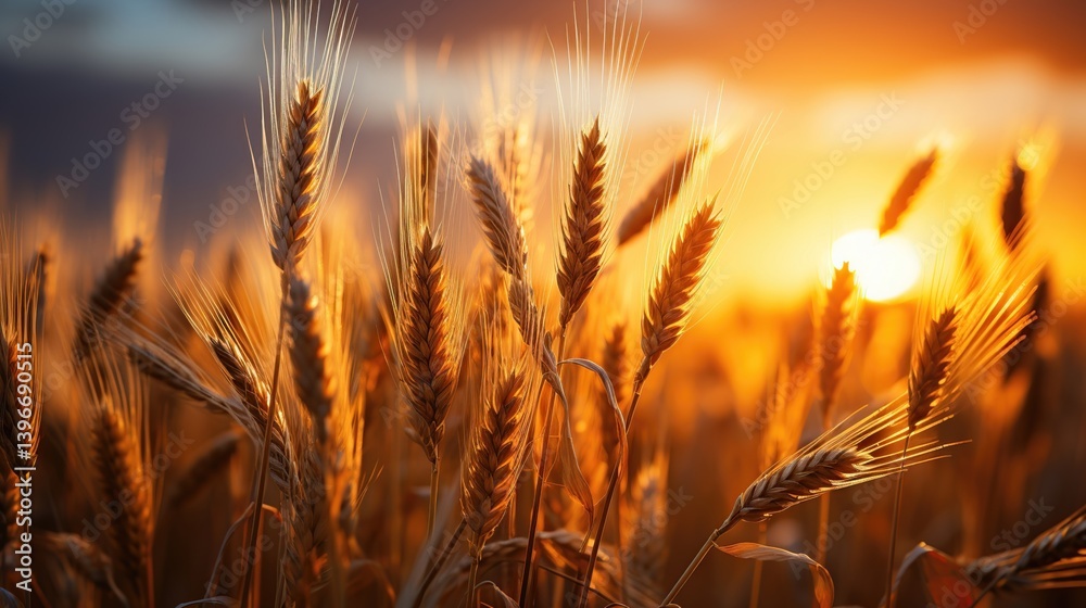 Golden Wheat Field at Sunrise with Dramatic Sky and Sunlight Golden Wheat Field at Sunrise with Dramatic Sky and Sunlight