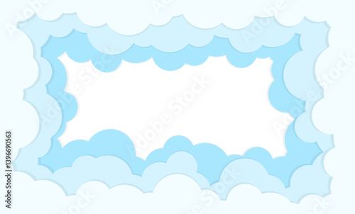 Blue cloud sky paper cut border frame illustration decoration