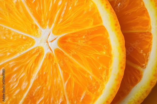 Close up view showing sliced juicy orange citrus fruit photo