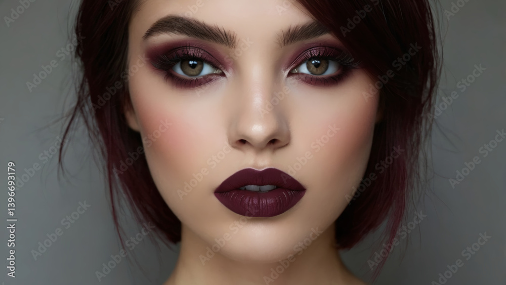 beautiful 2d girl in black cherry style makeup AI generated