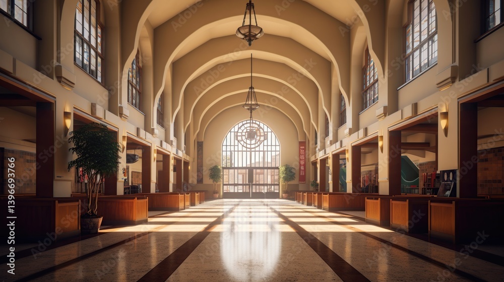 Elegant Interior Architecture of a Spacious Hall with Arched Ceilings Elegant Interior Architecture of a Spacious Hall with Arched Ceilings