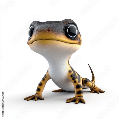 Cute 3D Cave Salamander Full Body Isolate Render with Large Eyes and Stylized Design on White Background for Creative and Artistic Projects photo
