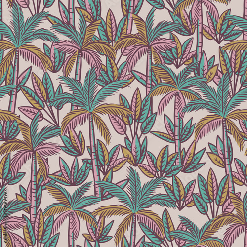 SEAMLESS DRAWN HAND DRAWN FERN PALM TREE FLORAL PATTERN SWATCH