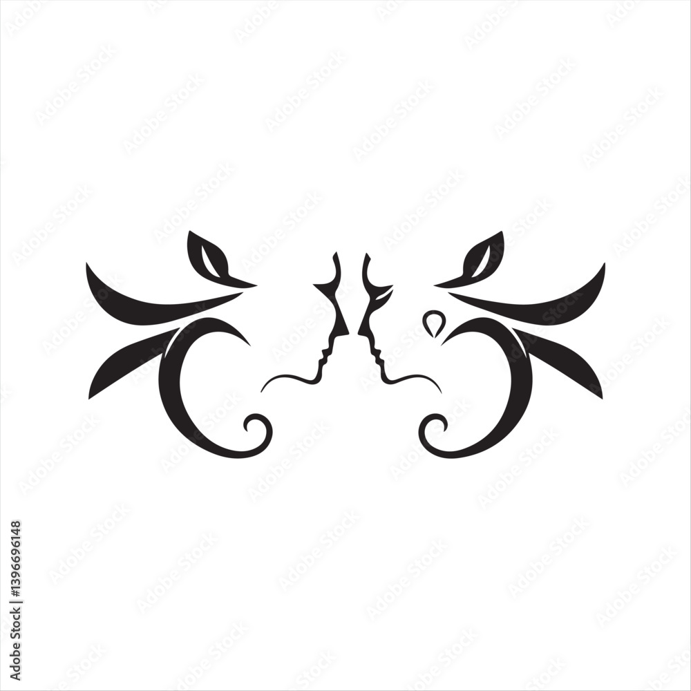 Obraz premium A timeless and elegant black and white vector logo silhouette illustrating Dia Dos Namorados on a white background. Geometric shapes and clean lines create a balanced and symmetrical design