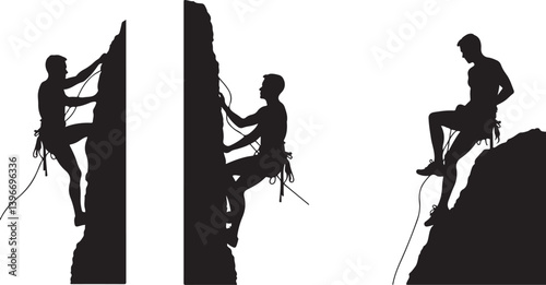 mountain, hiking, climbing, silhouette, adventure, outdoor, nature, rock, hiker, trek, cliff, vector, svg, wilderness, sport, extreme, summit, peak, trail, backpack, ridge, forest, landscape, travel, 