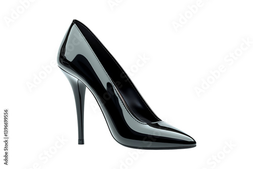 Sleek black high heel stiletto shoe isolated on transparent background
