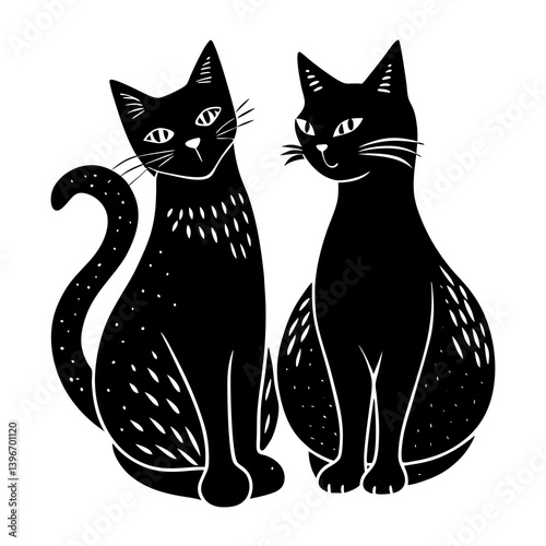 Hand drawn couple of cat silhouette