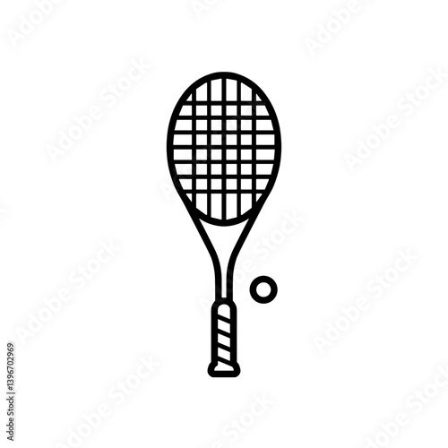 Tennis racket and ball in minimalist design on white background  