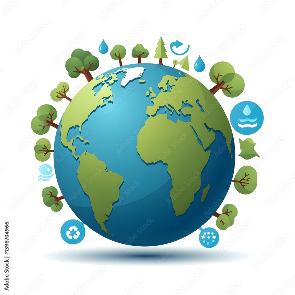 Earth Globe with Eco-Friendly Symbols Surrounding Earth Globe with Eco-Friendly Symbols Surrounding