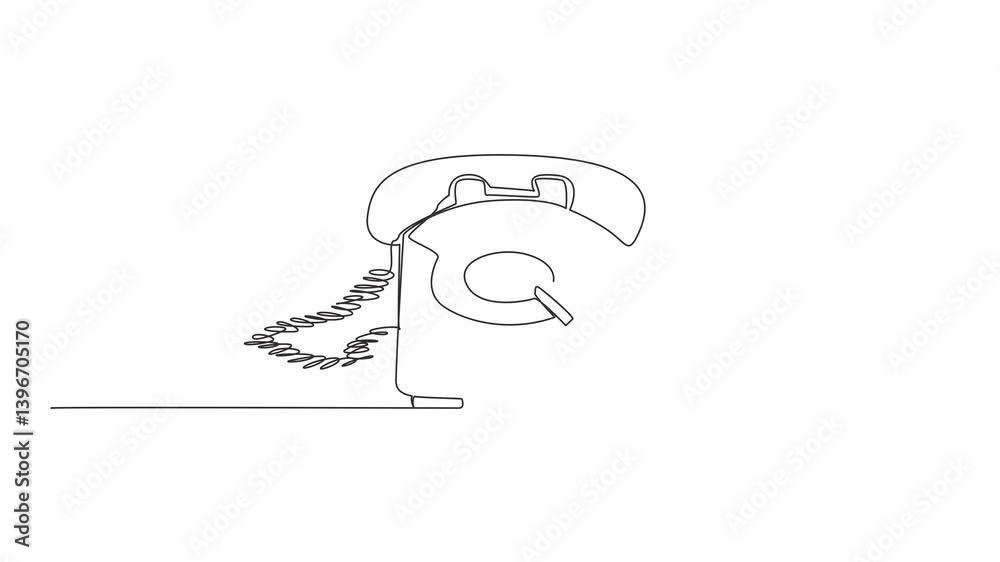 Animated self drawing of single one line drawing retro phone. Old technology. A telephone shape that is rarely found in the digital era. National Telephone Day. Full length single line animation Animated self drawing of single one line drawing retro phone. Old technology. A telephone shape that is rarely found in the digital era. National Telephone Day. Full length single line animation