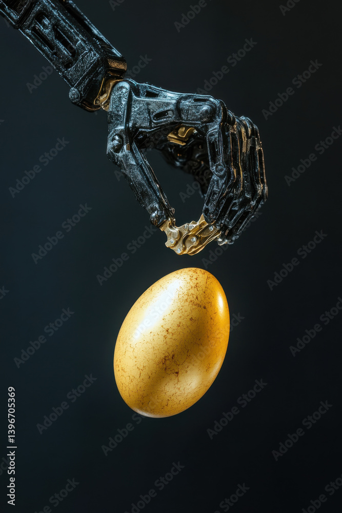 Mechanical claw reaching for golden egg