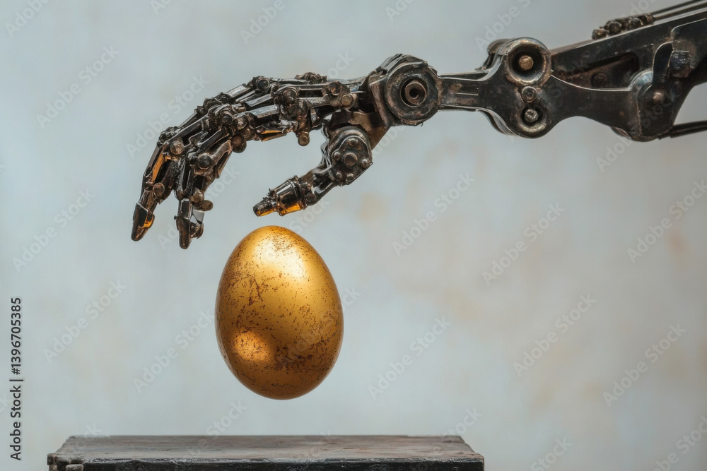 Mechanical claw reaching for golden egg