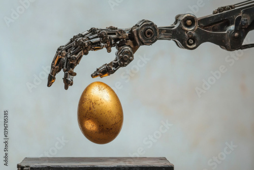 Obraz na płótnie Mechanical claw reaching for golden egg w salonie