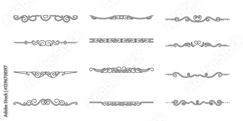 Vintage decorative divider elements. Text dividers. Divider ornament. Line border. Lines separators, Borders, Vintage dividers. Hand drawn vector illustration. Editable stroke