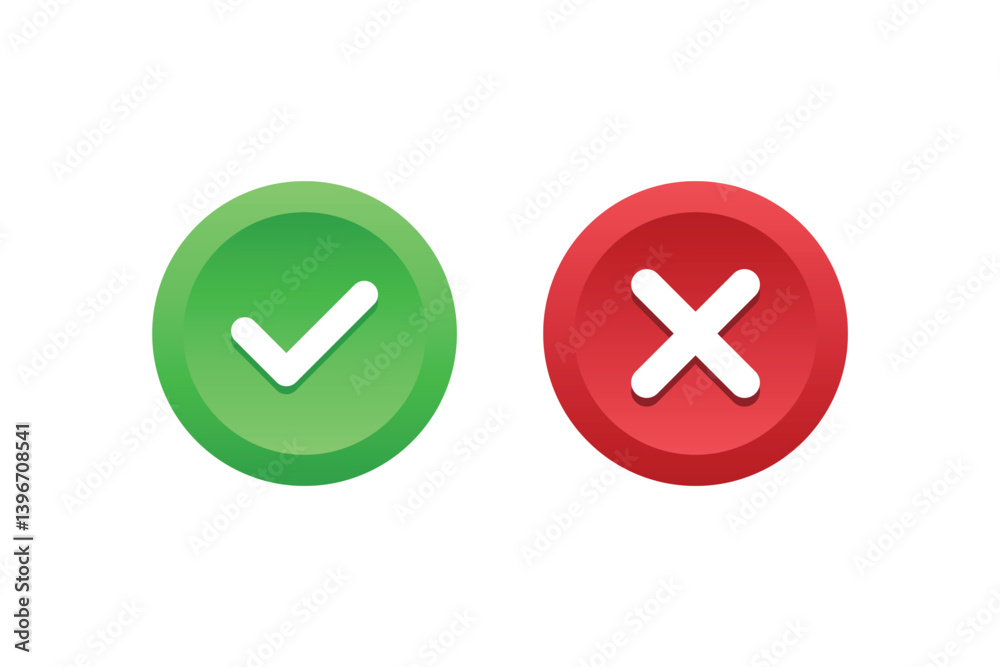 Tick and cross signs. Green checkmark OK and red X icons vector. Circle symbols YES and NO button for vote, decision, web, logo, app, UI. illustration. Tick and cross signs. Green checkmark OK and red X icons vector. Circle symbols YES and NO button for vote, decision, web, logo, app, UI. illustration.