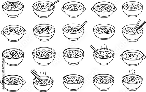 Set of soup icon with outline design. Soup vector illustration
