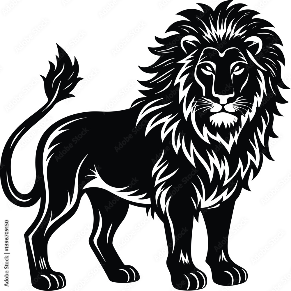 Fototapeta premium Wild lion head vector illustration, a black and white tribal art drawing