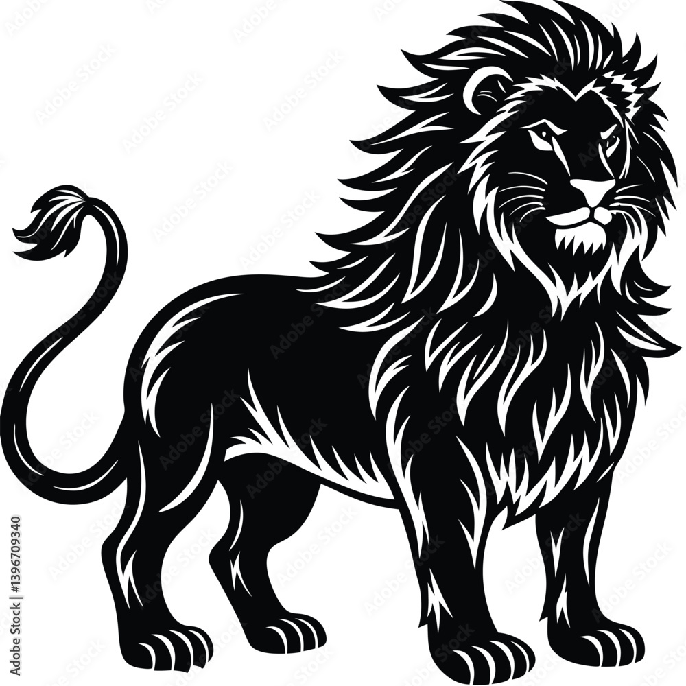 Naklejka premium Wild lion head vector illustration, a black and white tribal art drawing