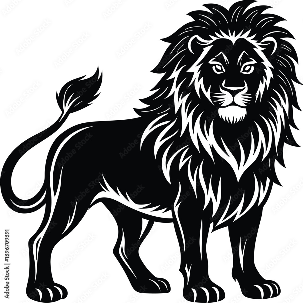 Fototapeta premium Wild lion head vector illustration, a black and white tribal art drawing