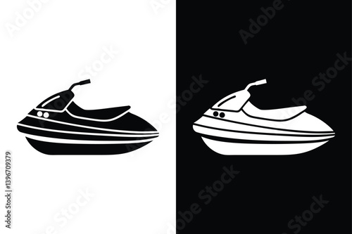 Jet Ski Icon Vector. Solid Silhouette Design in Black & White