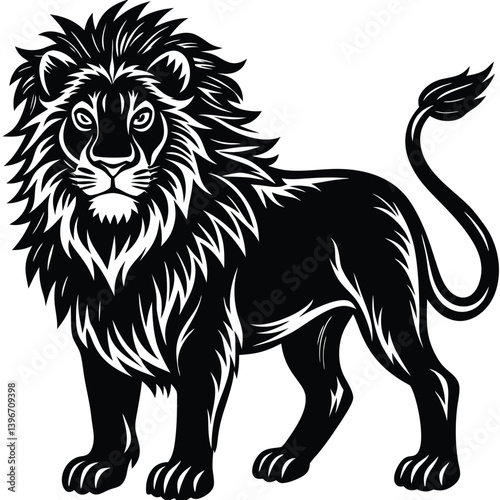 Wild lion head vector illustration, a black and white tribal art drawing