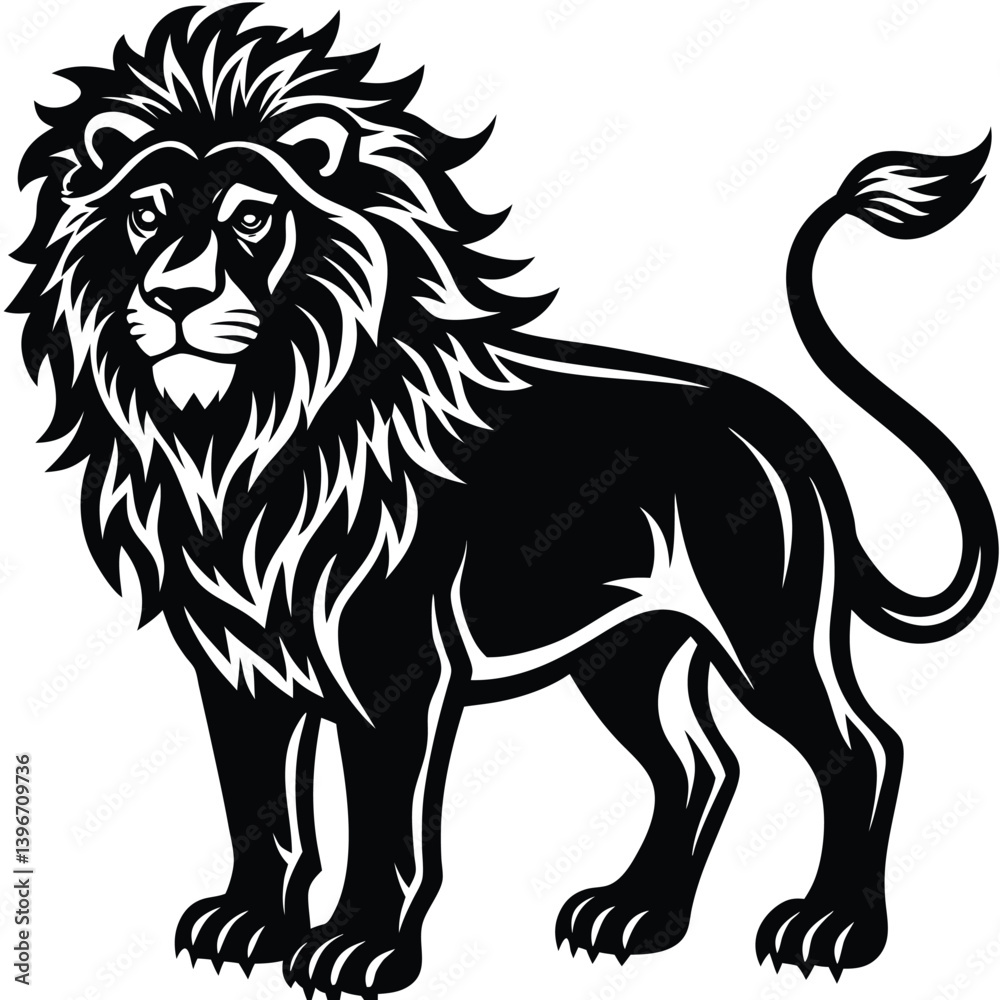 Fototapeta premium Wild lion head vector illustration, a black and white tribal art drawing