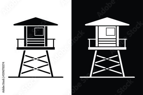Lifeguard Tower Icon. Bold Black Beach Rescue Silhouette Vector