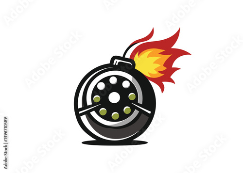 Video icon film Icon. War movies logo, grenade combine with film roll logo design photo