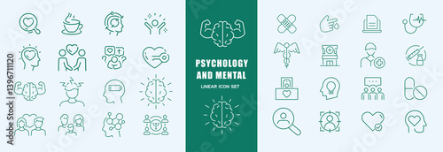 Mental health icons set. Containing depression, anxiety, stress, mental care, empathy, loneliness, bipolar, PTSD, psychology symbol, panic, mind disorder and more. Vector illustration