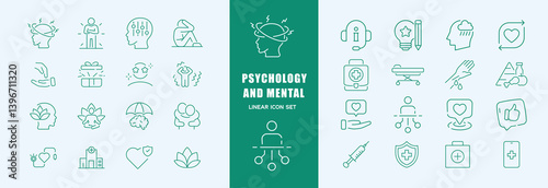 Mental Health icon set with anxiety, depression, stress, therapy, counseling, psychologist, psychiatrist, mental illness, emotional well-being icon. Simple handdrawn vector